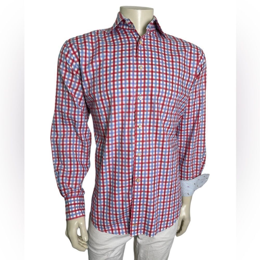 Thomas Dean L/S Casual Button Down Plaid Shirt Size Large NWOT